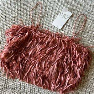 ZARA Fringe Crop Top | Size M | Pink